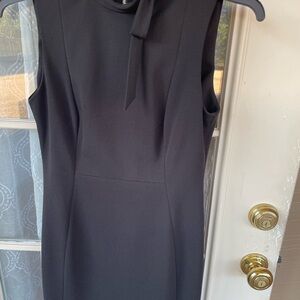 Calvin Klein Size 6 Black Sheath Dress Gold Zip Neck Tie Detail 🖤✨